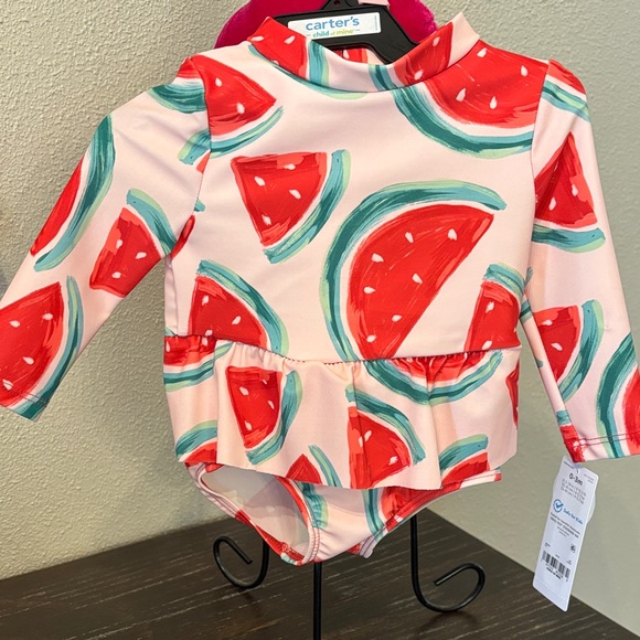 Carter's Other - Carter's Pink and Red Watermelon Ruffle Long-Sleeve One-Piece Swim